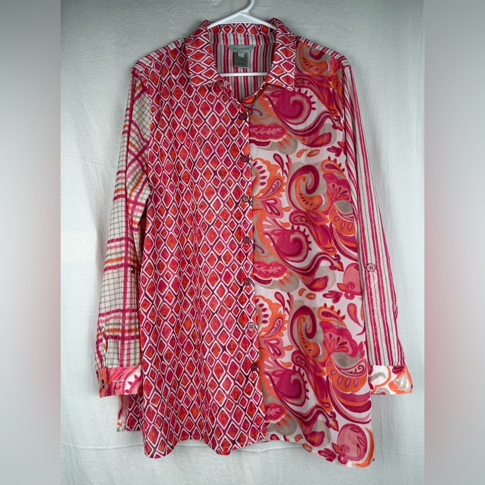 Multiples Pink and Orange Striped Shirt